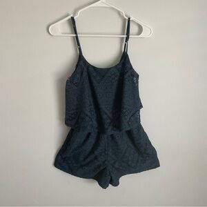 Dark green lace romper.